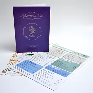 Set of printed drinks menus