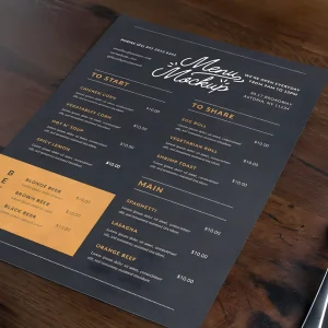 Printed single page menus