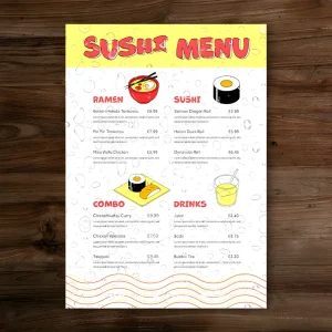 Printed Waterproof menu