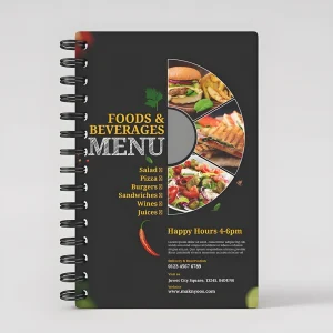 Printed wiro bound menu