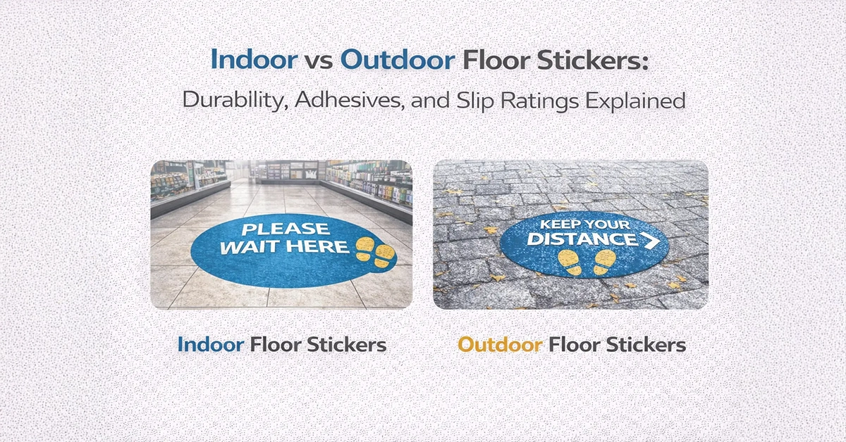Indoor vs Outdoor Floor Stickers: Durability, Adhesives, and Slip Ratings Explained