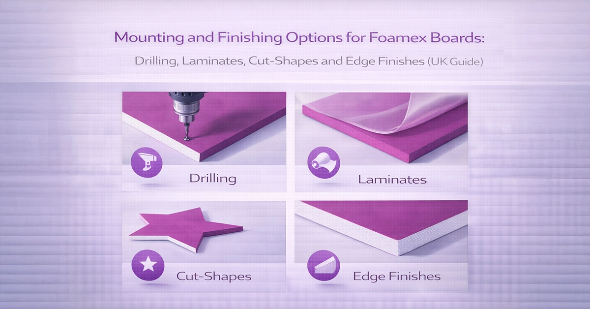 Mounting and Finishing Options for Foamex Boards: Drilling, Laminates, Cut-Shapes and Edge Finishes (UK Guide)