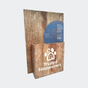 Wooden printed texture leaflet dispenser for housesitters