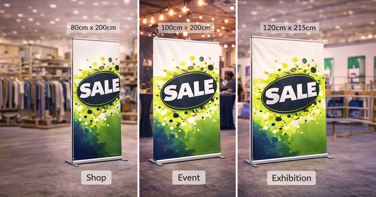 Best Sizes for Roller Banners in Shops, Events, and Exhibitions: How to Choose the Right Display for Every Setting
