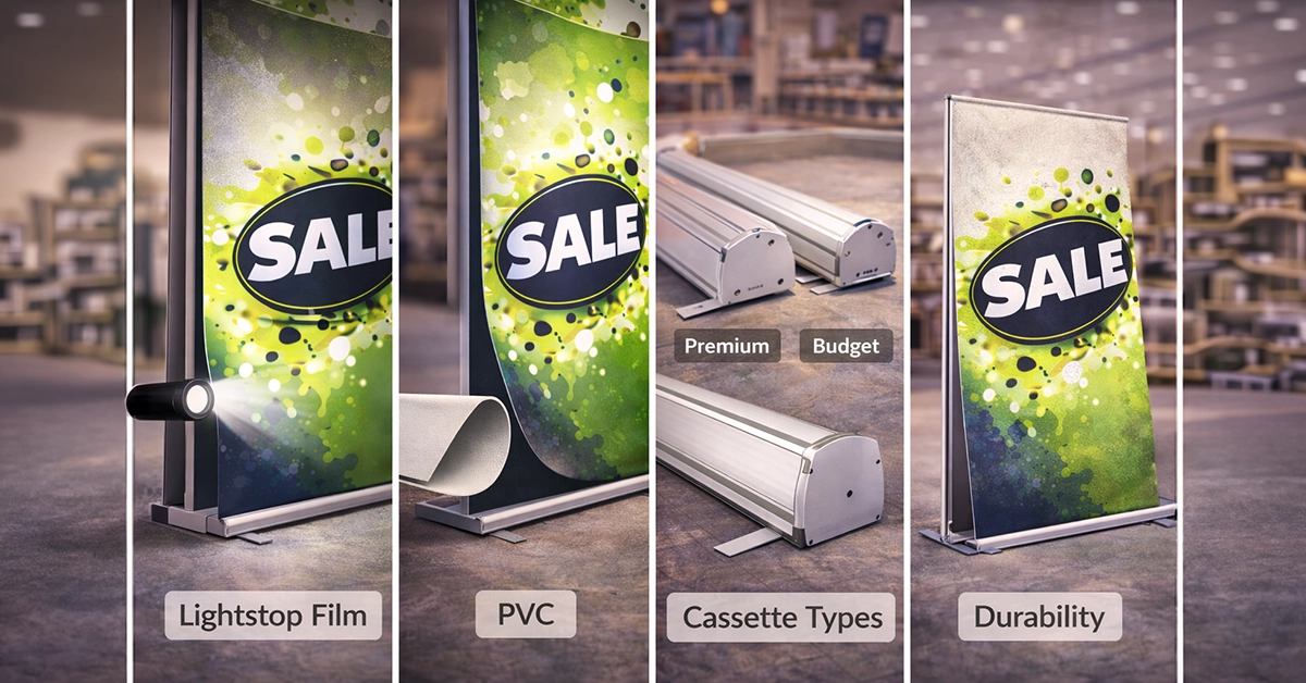 Roller Banner Materials Explained: Lightstop Film, PVC, Cassette Types, and Durability